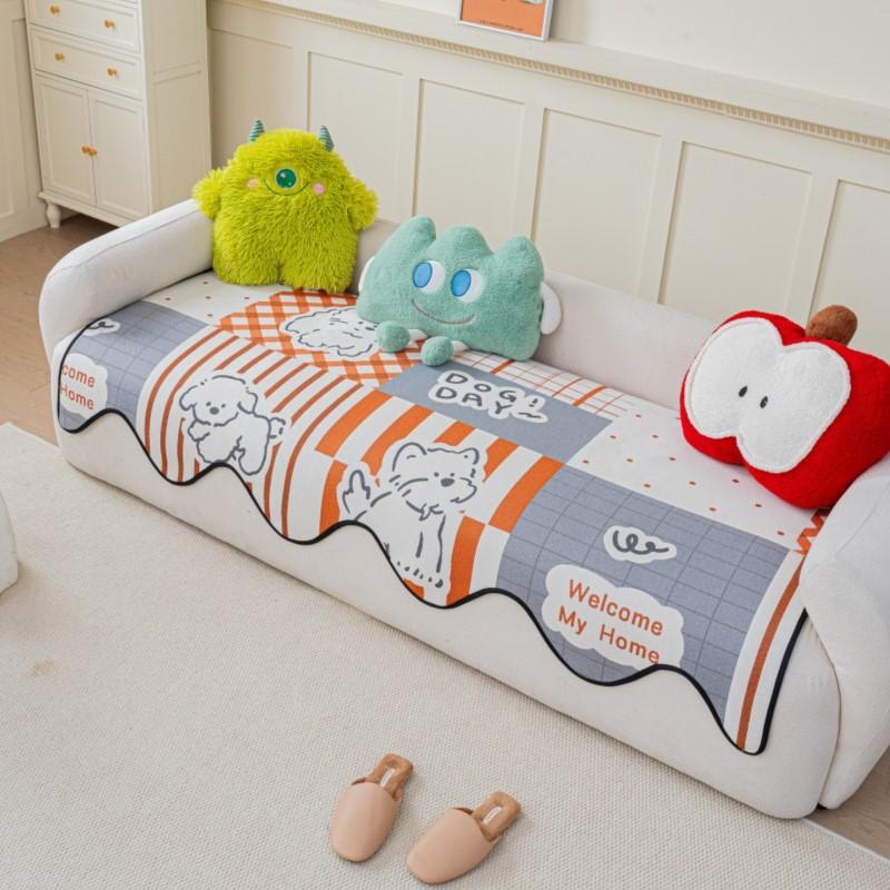 Dog Pattern Couch Cushion Special-shaped Edges All-weather Thicken Anti-Slip Loveseat Blanket Wrap Light Plush Patterned Settee Shield Mats