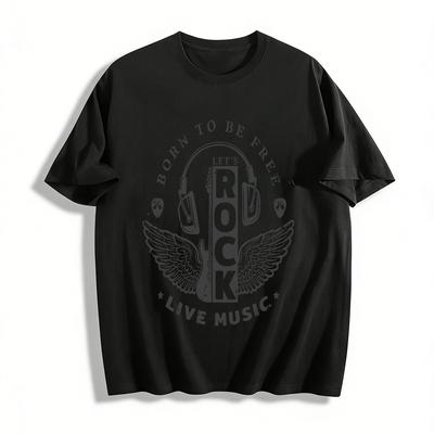 Born To Be Free Lets Rock Live Music Rock And Roll Graphic Tee Pure Cotton T-shirt
