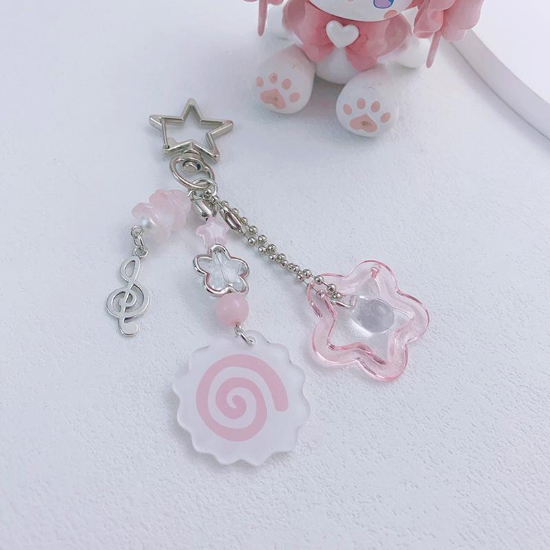 Y2K Cute Pink Squid Roll Keyring Creative Fish Cake Keychain Lovely Ornament Key Holder Backpack Pendant For Girl Gifts
