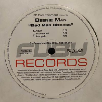 12inch Record BEENIE MAN  INDIA.ARIE F SUPER CA  Bad Man Bizness  Video Remix UNIR20622 Universal Recor 2001 US Reggae Ska  Dub Used