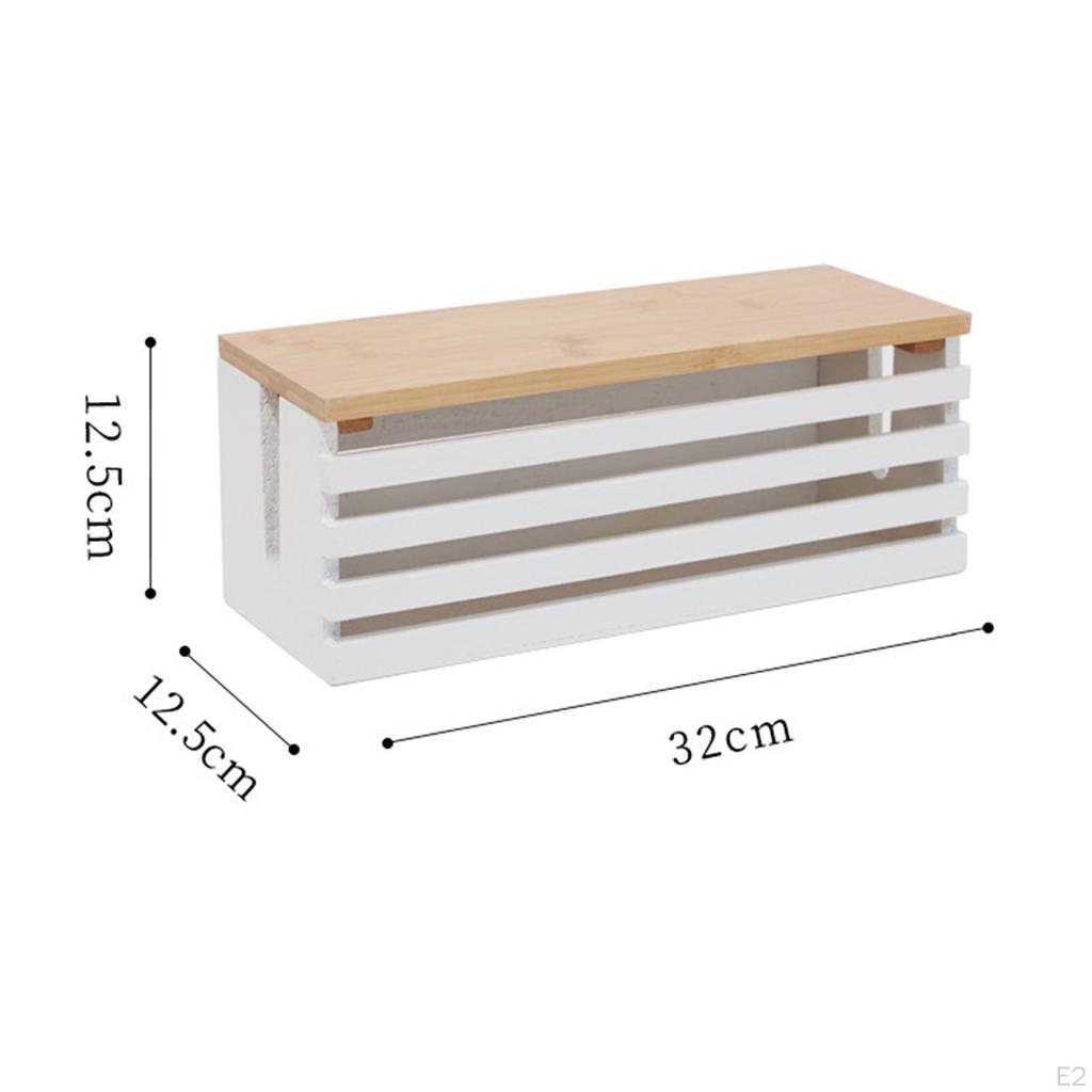 Wooden Power Strip Storage Box Wire Organizer Dustproof Cords Hider Cord for