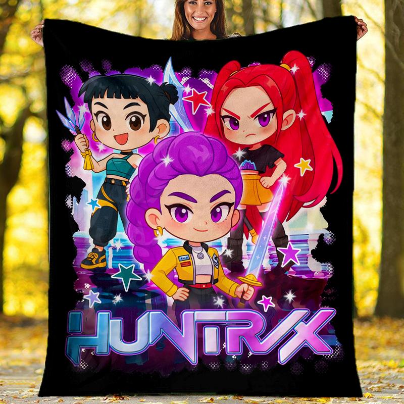 Coperta stampata a tema Cacciatori di Demoni KPop - Perfetta per divano, letto, viaggi e uso all'aperto | Lavabile in lavatrice, accogliente e resistente.