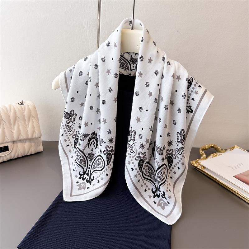 

Chinese Style Ink And Water Temperament Cotton Linen Small Square Scarf Silk Scarf Imitation Velvet Scarf Shawl Sun Protection One Size
