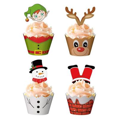 24/48-teiliges Set Weihnachts-Cupcakes mit Randeinsatz, Weihnachtskuchenbecher-Dekorationseinsatz