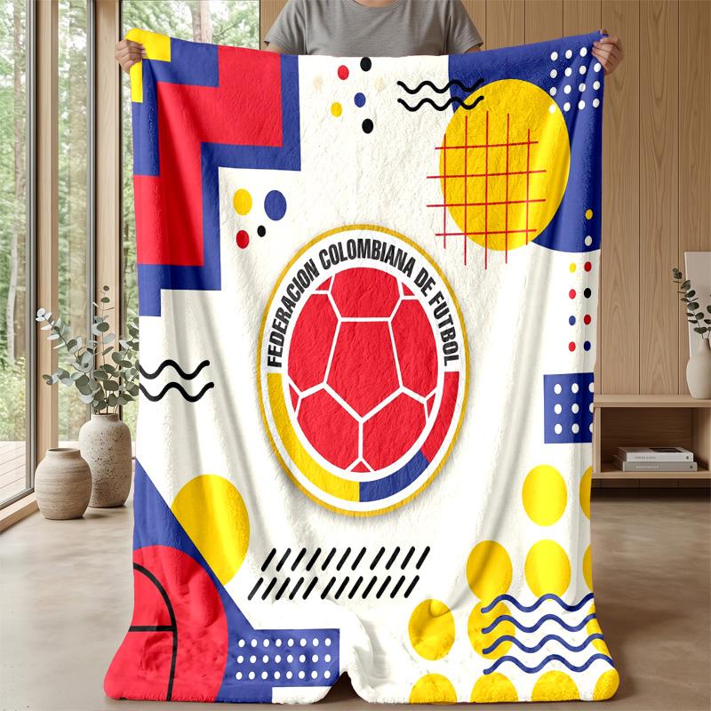 Colombia Football Printed Flannel Blanket Skin Friendly Warm Decorative Throw for Indoor Couch Bed Daily Use