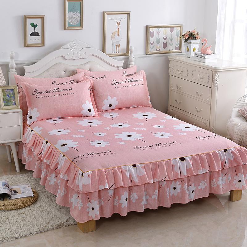 Floral Style Bed Skirt Women/Girls Room Bedspread Skirt Style Bedsheet Falda De Cama Home Bed Cover (Pillowcase Need Order)