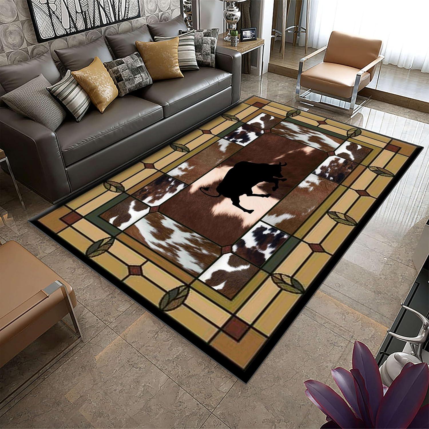Белый Коричневый Коровьий Принт Ковер Этническое Племя Стрела Ацтек Юго-Западный Коренной Американец Для Помещений Нескользящий Западный Декор Коврик 120X160CM