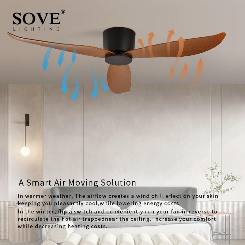 SOVE Moderner Schwarz Weiß Niedriger DC-Motor 30W Deckenventilator Mit Fernbedienung Einfacher Deckenventilator Ohne Licht Heimventilator 220V