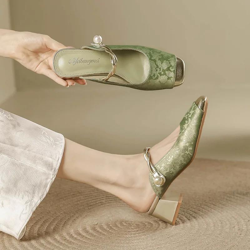 

Sandals Womens Summer New Chinese Style Mary Jane Shoes Women s New Printed Toe Caps Straight Strap Slippers Ladies High Heels 34