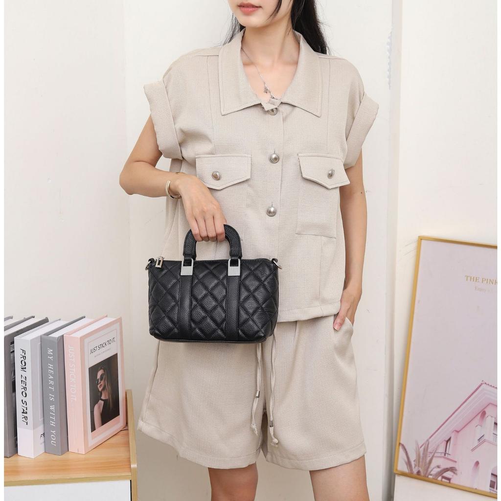 Cowhide Women's Bag Shoulder Crossbody Versatile Shopping Women's Bag Diamond Fashion Large Capacity Leather