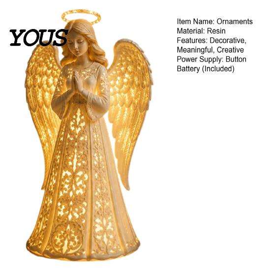 Baptism Gifts for Girls Guardian Angel Figurine with Warm LED Light Christmas Decor, Praying Glow Holiday Centerpiece Statue Tabletop Night Lamp Home