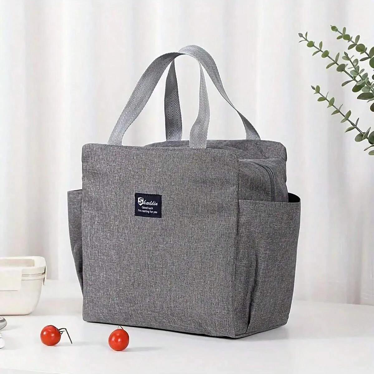 

1pc - Portable lunch box bag, lunch bag, handheld lunch box bag, insulated bag, lunch storage bag for work and school серый