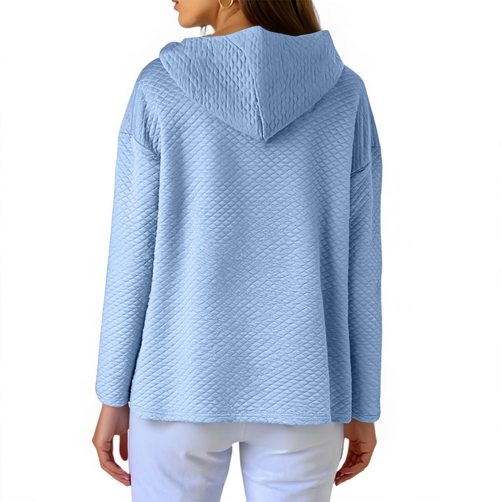 Women's Loose Fashion Plaid Solid Color Long Sleeve Cardigan Hooded Sweatshirt Jacket