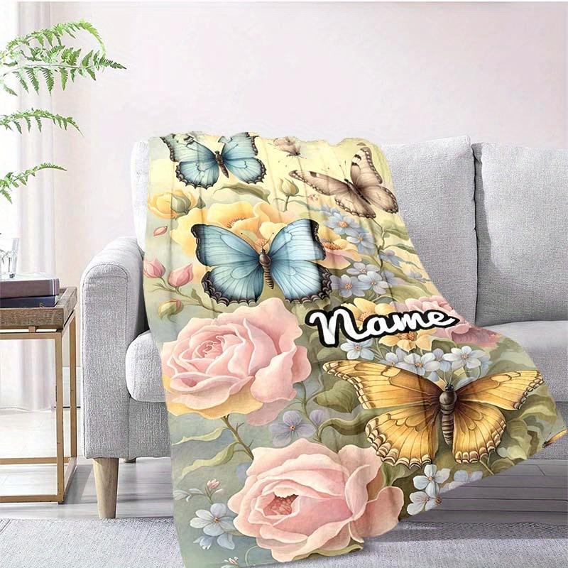 Butterflies Flying Customize Your Name Outdoor Blanket Used For Chair Office Sofa Bed Camping Soft And Warm Giving Friends And Relatives Birthday