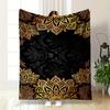 Golden Mandala Art On Black Background - Printed Flannel Blanket for Bedroom, Living Room, Sofa, and Nap