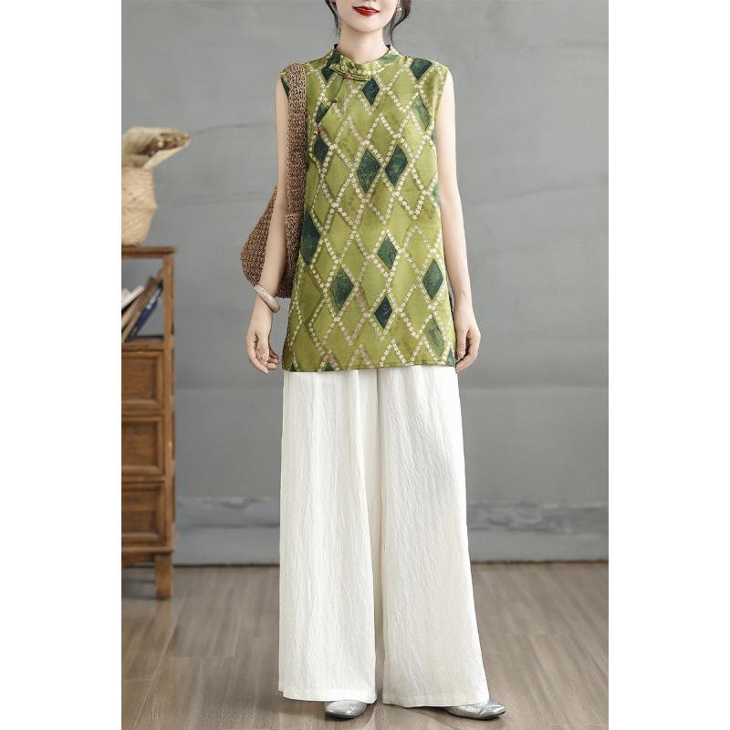 2025 New Summer Chinese Style Women s Sleeveless Two-Piece Set 3XL