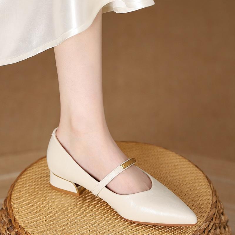 Fashion Mary Jane Cozy Patent Leather Pointed Toe Mid Heels Pumps 2025 Spring Autumn New Style Shallow Fashionable Dress Up Women Shoes