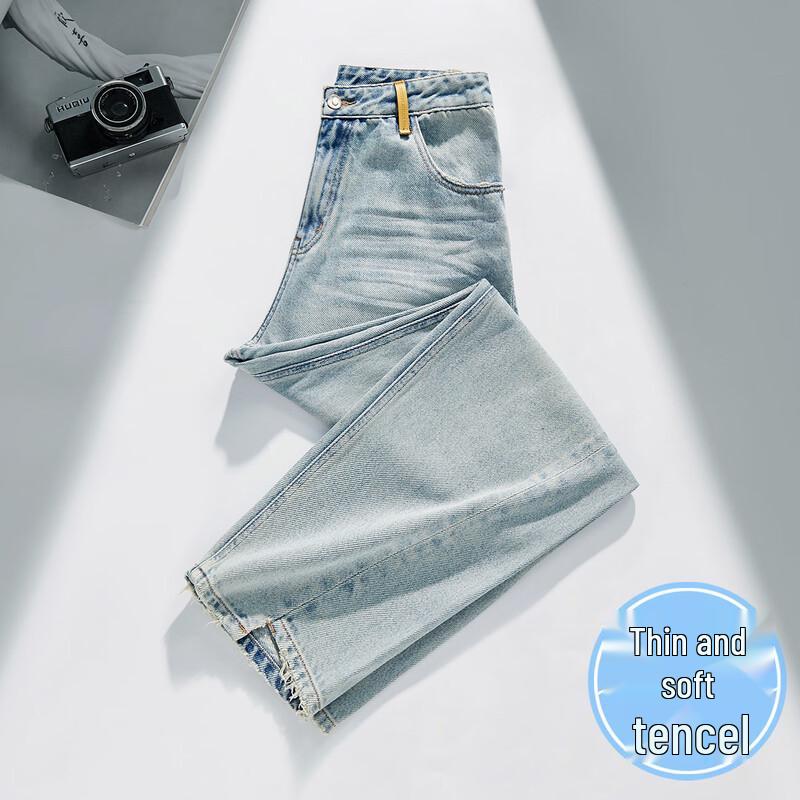 

RAIN.CUN Women s High-Waist Tencel Relaxed Straight Jeans 27