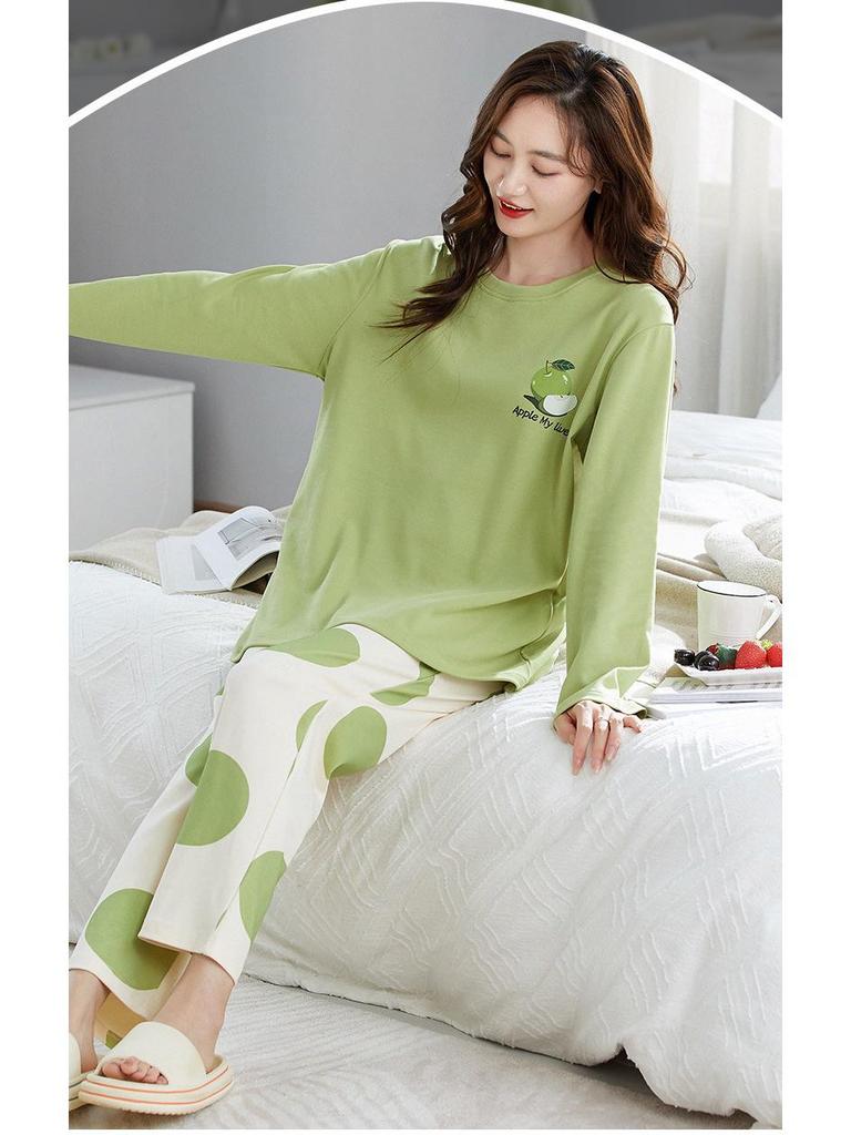 2025 Women's Long Sleeve Cotton Pajamas with Cartoon Design & Breast Pads - Versatile for Home or Outdoor Wear In Spring, Autumn, and Winter.