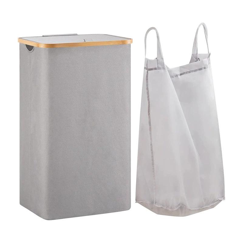 Bamboo Fabric Large Capacity Laundry Hamper with Lid - Foldable Storage Basket for Dirty Clothes