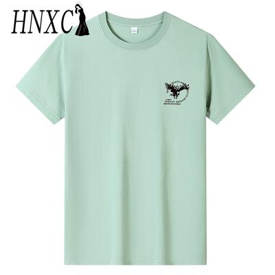 HNXC Pamuk Kısa Kollu Tişört Erkek Modası Bol Yarım Kollu Gömlek Baskılı Şefkatli Gömlek