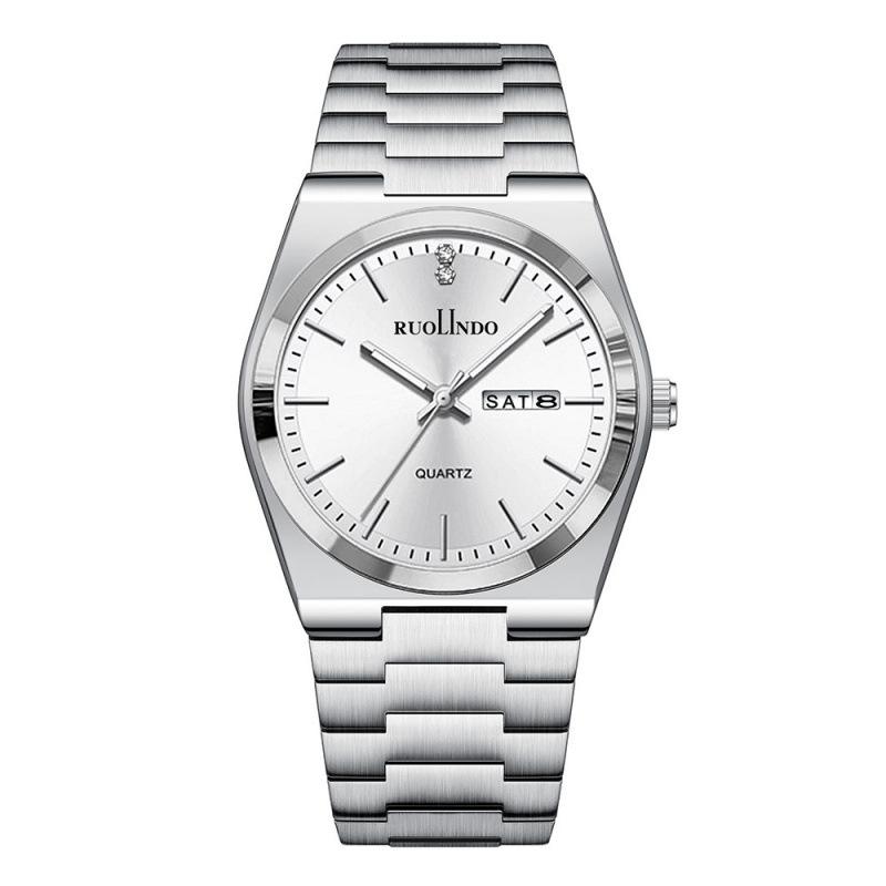 Men's watch, double calendar, thin butterfly buckle, steel belt, quartz men's watch