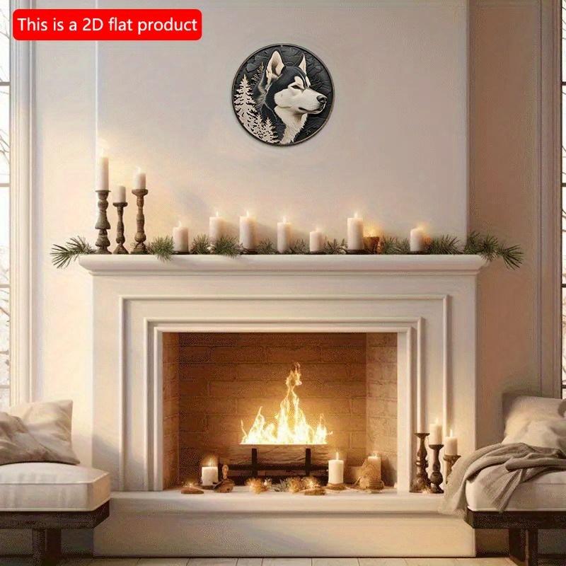 2D Flat 20*20cm1pc Cute Alaskan Malamute Theme Round Pendant, Charming Dog Rustic Appeal Art Plaque, Application To Entrance&Front Door&Farmhouse