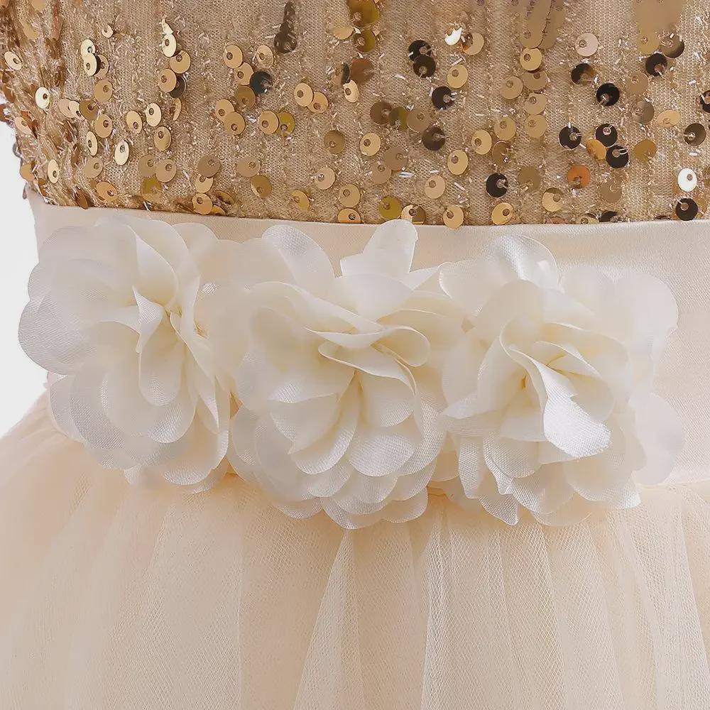 2024 Girls' Sequin Long Sleeve Evening Dress for Catwalk and Events