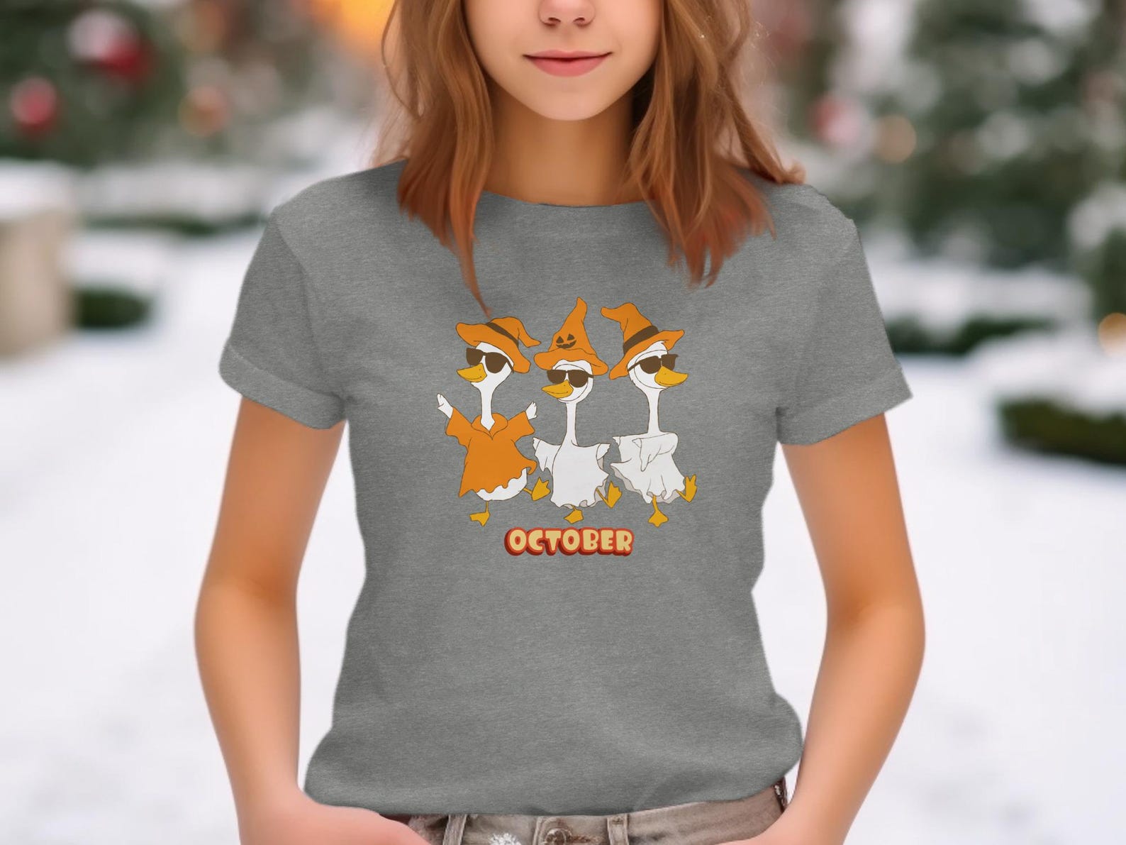 Ducks in Witch Hats Halloween T-Shirt, Spooky October Fall Apparel S