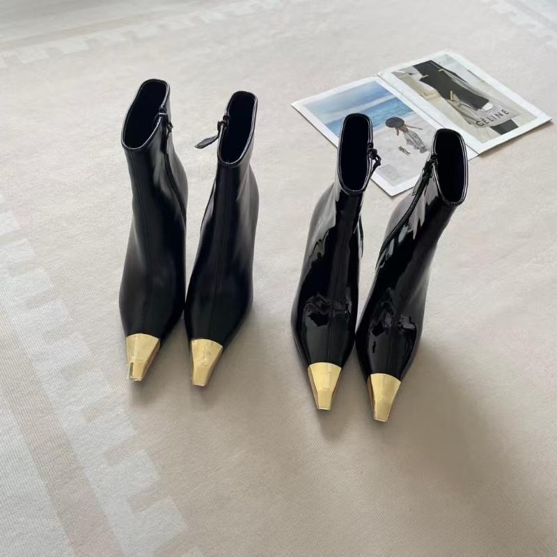 Women's Metal Pointed Stiletto Heel Ankle Boots Side Zipper Autumn Winter Slim Black Chunky Boots