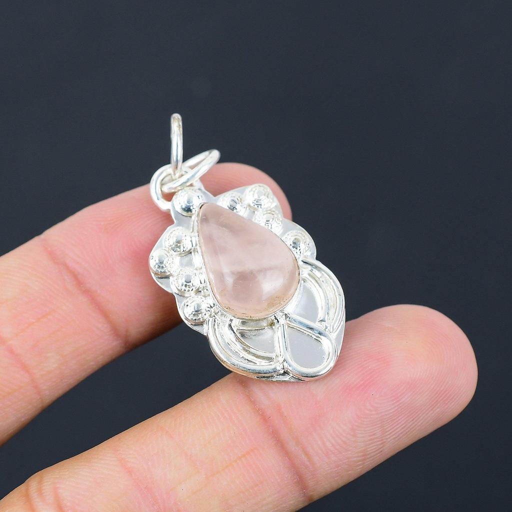 Gift For Women Jewelry Pendant 925 Sterling Silver Natural Rose Quartz Gemstone