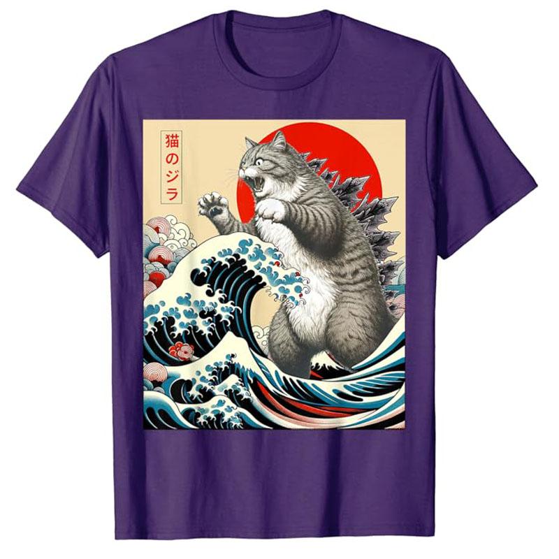 Catzilla Cat Japanese Art Funny Cat Gifts for Men Women Kid T-Shirt Humorous Kitty Graphic Outfits Cute Kitten Lover Saying Tee