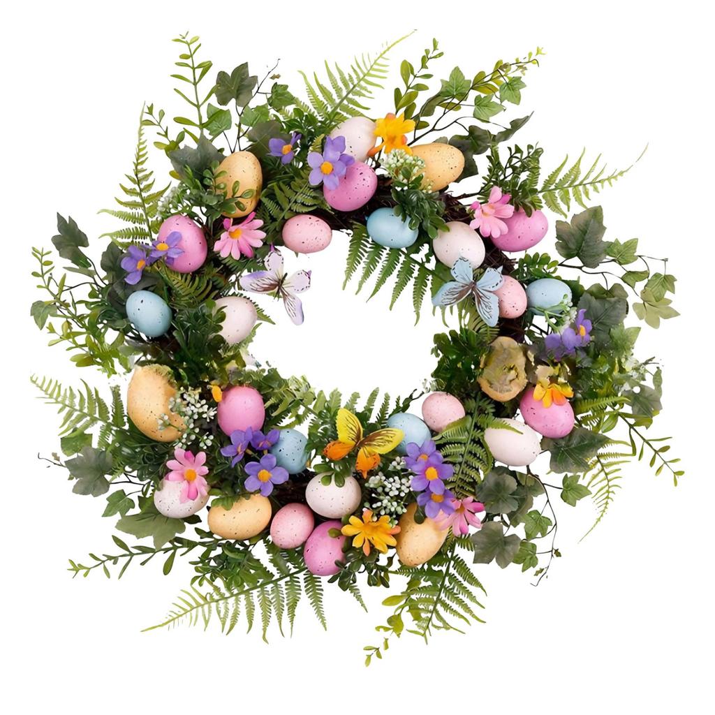Easter Decor Wreath - Artificial Foliage, Blooms & Egg Accents | Festive Door/Wall/Porch Ornament For Home & Easter Parties | Reusable Spring Holid