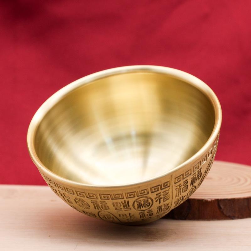 Brass Embossed Hundred Blessings Rice & Water Offering Bowl Ornament