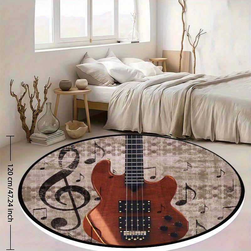 Electric Guitar Round Area Rug Flannel Soft Non Slip Music Themed Floor Mat for Living Room Bedroom Musician Home DecorRockStyle