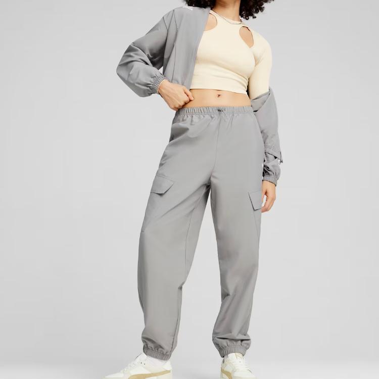 Puma Dare To Relaxed Cargo Pants Woven Solid Color Sports Training Mid Waist Casual Pants Women Pants Light-Gray 627986-62