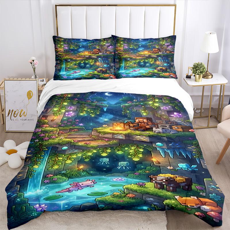 Night Forest Pool Print 3Pcs Bedding Set,Duvet Cover with 2 Bedro,Pillowcase Home Birthday Gift