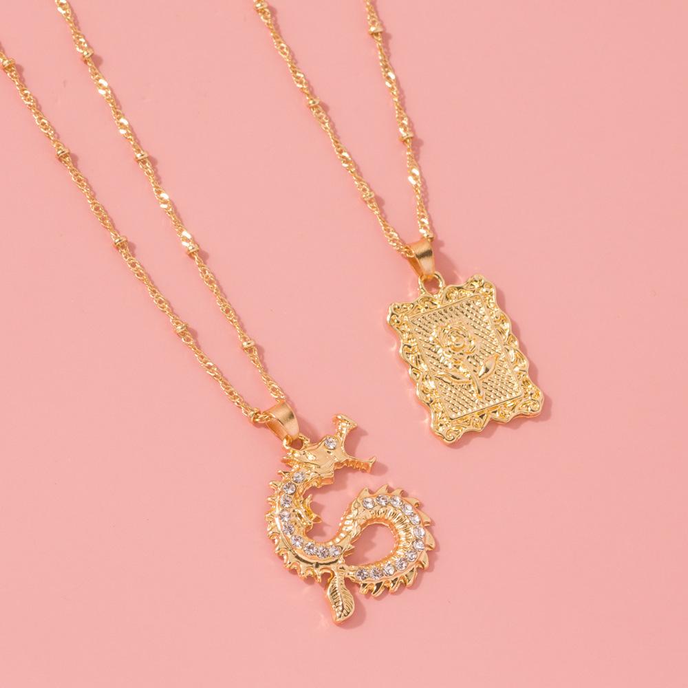 

Double Layer Exquisite Rose And Dragon Pendant Necklace For Weddings And Gifts Travel