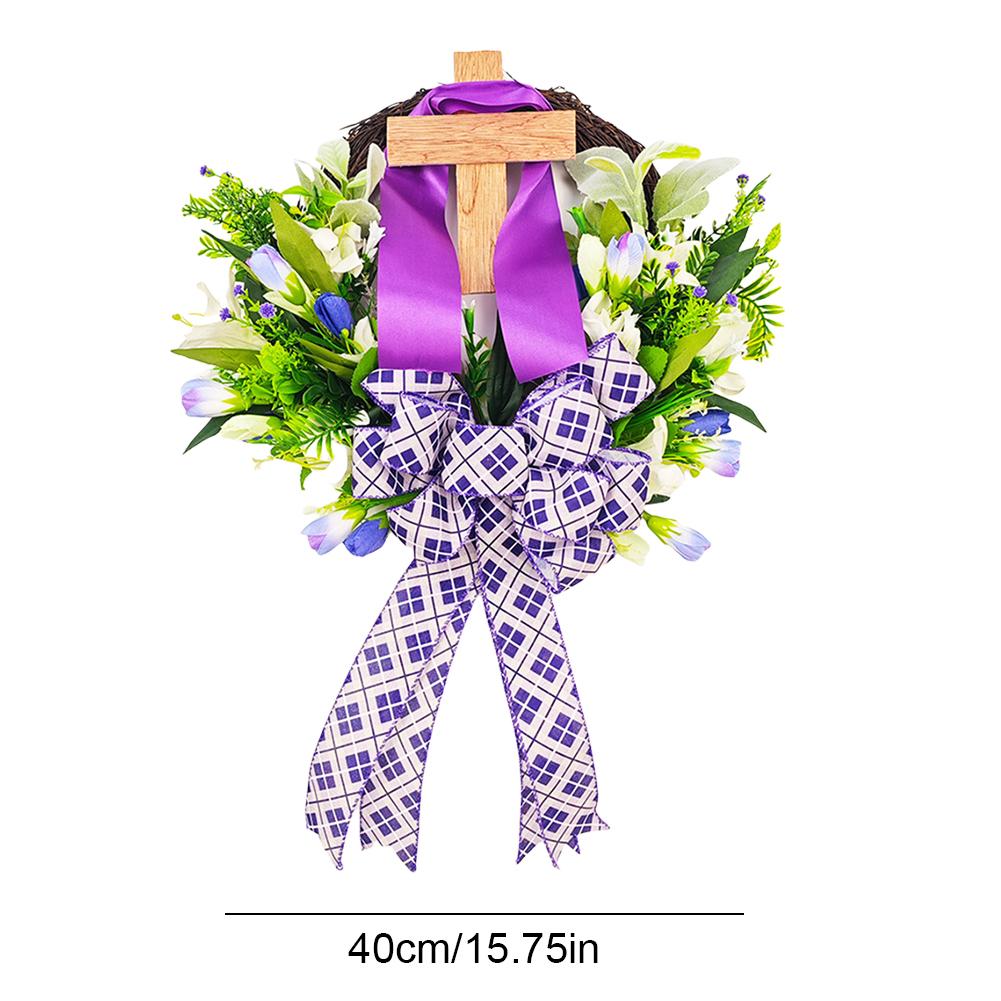 2025 Easter Wreath Cross Door Sign Easter Front Door Wreath for Front Door Decor Religious Easter Decoration