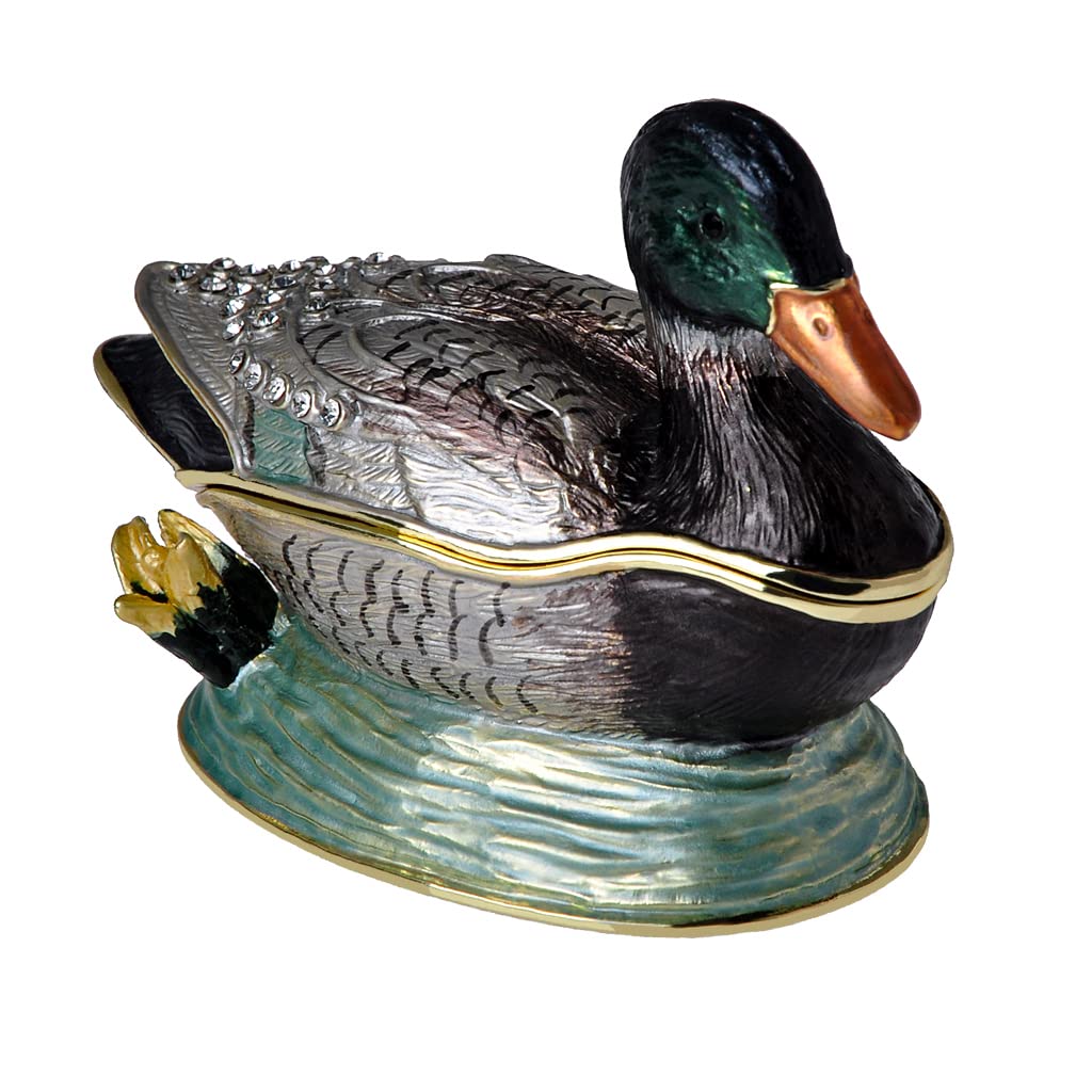 

Mallard Duck Trinket Small Wildlife Crystal Enamel Home Holiday Festival Gift Box, Figurine, Gold-Plated Bird, Decor, чёрный