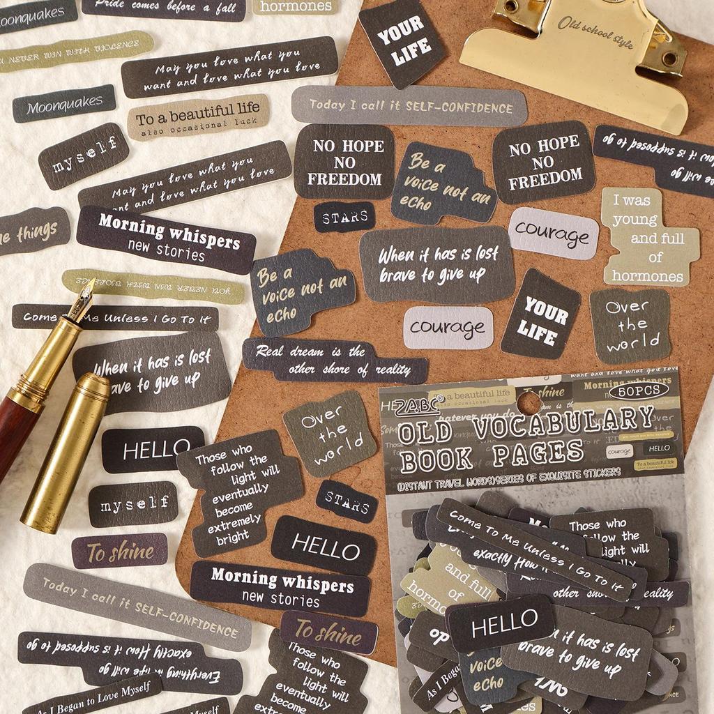 ZABC Far Away Travel Sticker Pack: 50 Retro English Word Sheets, 6 Styles