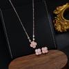 Hot Pink Four-Leaf Clover Stud Earrings & Gold-Plated Necklace Set for Women