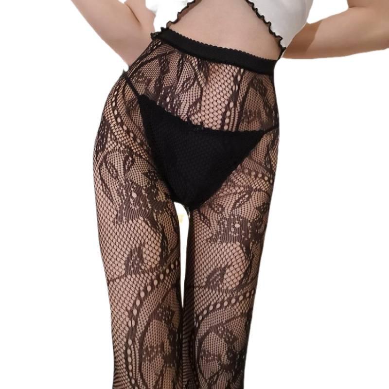 Retro Tattoo Lace Fishnet Stockings: Women's Sexy Totem Design Mesh Pantyhose