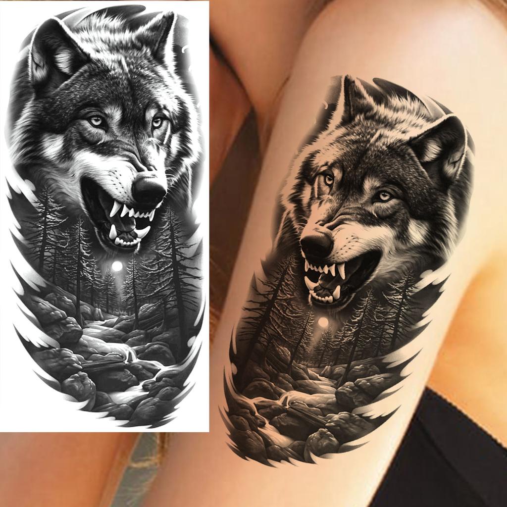 1 Blatt Gruseliger Sensenmann Totenkopf Temporäre Tattoos Halloween Tattoos Langlebig Wasserdicht Tiger Wolf Bestie Fake Tattoo Aufkleber