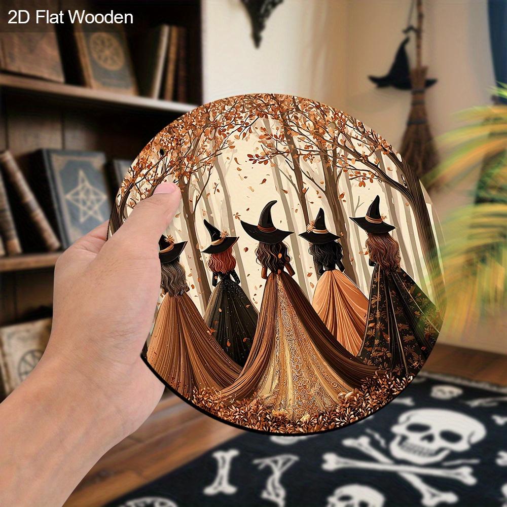 Halloween Wooden Sign with Witches Pattern Design - Charming Decorative Sign and Plaques - Ideal Front Door Decor - Halloween Decor