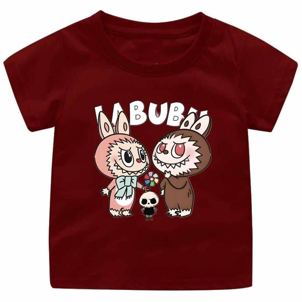 2025 Popular Children's T-shirt LABUBU Printed Cartoon Style Round Neck Short Sleeved Cute and Versatile Girl's Top