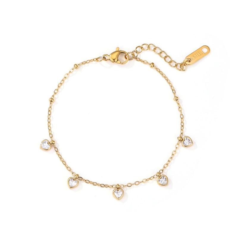 Fashion 18K Gold Plated Link Chain Bracelet Gifts Jewelry Stainless Steel Heart Cubic Zircon Charm Bracelets for Women