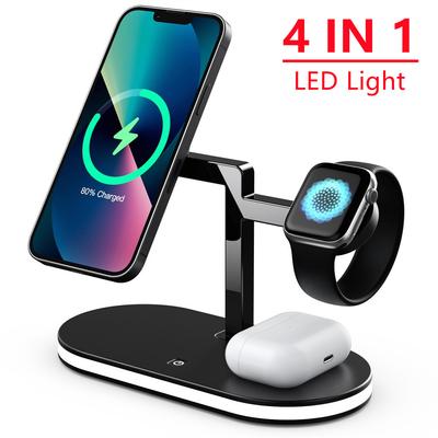15W 4 in 1 magnetischer kabelloser Ladegerätständer mit Lampe für iPhone 14 13 12 Pro Max Apple Watch 7 für Airpods Pro Induktions-Schnellladestation