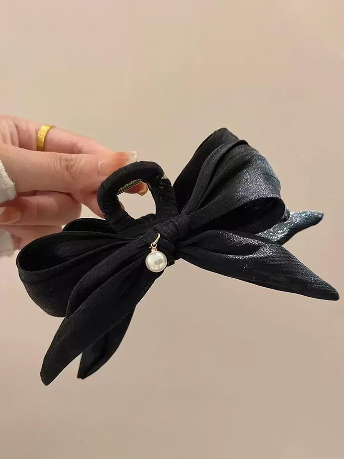 

1 шт. элегантный плиссированный бант с имитацией жемчуга, большая заколка-гребень для волос на затылок, подходит для повседневного досуга, путешествий и вечеринок