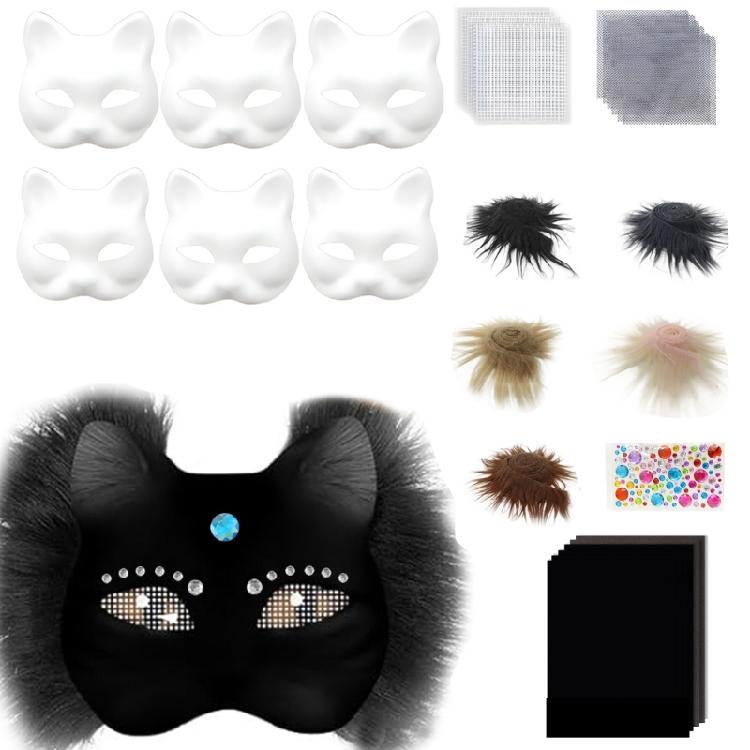 Cats Mask Masquerade Mask Anime Cosplay Mask Hand-Painted Cats Mask with Plush Fabric Blank Mask for Halloween